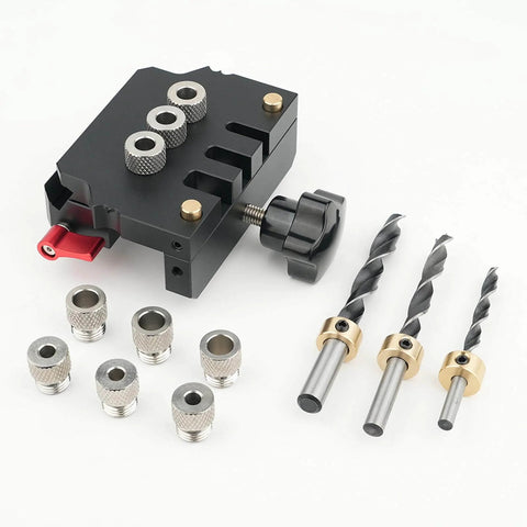 Self Centering Doweling Jig Kit For DIY Woodworking, 3 In 1 Dowel Jig With 6mm 8mm And 10mm Drill Bits, Aircraft Grade Aluminum Drill Guides Locator