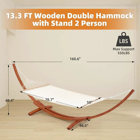 13 Ft Hammock With Stand For Two People Heavy Duty Outdoor Hammock Bed 550 Lb Capacity with arc frame and white fabric