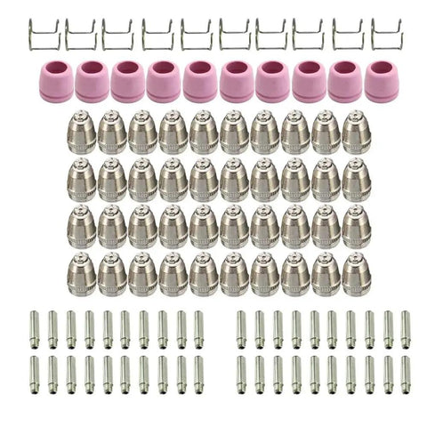 Grind Ready 100 Pcs Plasma Cutter Consumables Kit includes guide cups, nozzles, electrodes for SG 55 AG 60P WSD 60 cut torch metal cutting.
