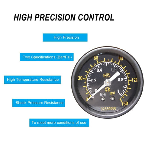 High precision gauge for 3/8 NPT Air Compressor Regulator Combo With Manual Drain And Bracket PSI Gauge, multiple measurements.