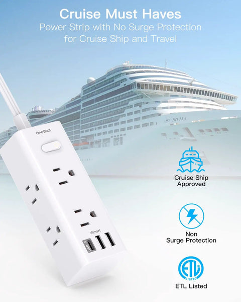 Ultra Flat Power Strip With 6 Outlets And 3 USB Ports No Surge Protection Slim 5 Ft Flat Cord Right Angle Plug Wall Mount Extender