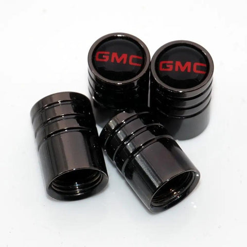 GMC Logo Emblem Valve Cap Set For Cars Four Pack Dope Carbon Fiber Look Black Chrome Wheel Tire Stem Covers Easy Install 8mm Valve Stem Fit Durable Auto Accessories Decor Gift
