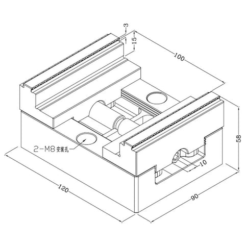 Heavy Duty Cnc Self Centering Vise Featuring Beast Grade 4Cr13h Steel Construction And Locked Down Precision Clamping for machining diagram with dimensions.