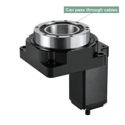 No Sweat Circular Motor Electric Indexer Disc Delivering Rock Solid Angle Adjustment Table With Seamless 360 Degree Hollow Rotary Platform For Daily Shop Hustle showing motor and rotary base with cable pass-through.