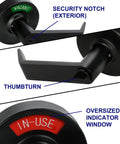 Oversized Restroom Privacy Indicator Lock showcasing VACANT and IN-USE windows with thumbturn for busy offices, ANSI Grade 2, black finish.