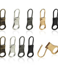 10 Piece Zipper Pull Tab Replacement Kit With Detachable Metal Pulls For Universal Fit On Jackets Pants Coats Shoes Backpacks Luggage And More In A 5 Color Mixed Set Black Silver Gun Black Light Gold Antique Bronze displayed
