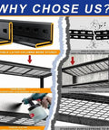 Comparison of Beefy 4 Tier Heavy Duty Metal Storage Shelving Unit with 2240 Lbs Total Load Capacity showing double-layer columns and powder coating