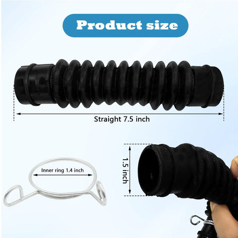 Washer Drain Hose Assembly For LG And Kenmore Washers With Thick Tub To Pump Connector, black rubber, 7.5-inch length and clamps