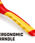 Heavy Duty 3/8 Inch Drive VDE Insulated Ratchet Wrench With 72 Tooth Gears For High Voltage Electrical And Hybrid Car Jobs Built Tough As Nails Using Chrome Vanadium Steel ergonomic handle close-up.