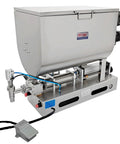 Straight Up Heavy Duty Stainless Steel Paste Filling Mixer Machine With Auto Stir Hoppers Pneumatic Bottle Filler for liquids.