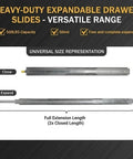 Beefy 500 Lb Drawer Slides With Lock Side Mount Runners 76mm Wide Heavy Duty Steel Tracks Perfect For Tool Chests Generator Trays And Truck Bed Storage Sturdy 1 Pair, expanded steel slide