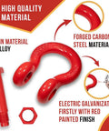Twenty Piece Three Eighth Inch Forged Carbon Steel Anchor Shackles With Safety Bolt Pins Two Thousand Pound Working Load Red painted shackle with bolt.