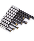 12mm F1 Type Boring Bar Set 9 Piece Pro Grade High Speed Steel Lathe Tools With Storage Base For Precision Internal Turning And Bore Machining On Metalworking Lathes, angled set view
