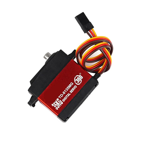 Badass 35Kg High Torque Digital Servo With 360 Degree Continuous Rotation And Waterproof Coreless Motor in black and red.