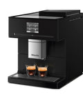 Hassle Free Fully Automatic Coffee And Espresso Maker With Built In Milk Frother, Quiet Grinder, One Touch Brewing, Programmable Daily Timer, Top Shelf Kitchen Essential with two espresso shots.