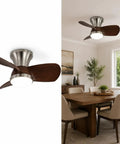 MADISH Walnut 21.7 Inch Flush Mount Ceiling Fan with Lights and Remote, Low Profile 3-Blade in modern dining room