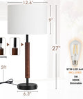 Tall Table Lamps Set Of 2, 27 Inch Touch Control Nightstand Lamps With 2 USB Ports And AC Outlet, White Linen Lampshade