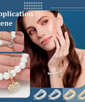 Fashion model wearing bracelet, close-up of 8Pcs 18K Gold Plated Necklace Shortener Clasp Brass Enhancer Set with cubic zirconia.