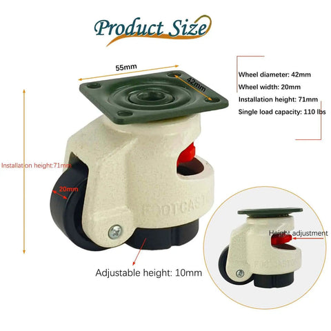 Four Pack 1.5 Inch Leveling Casters With Top Plate And Retractable Pad For Workbenches Heavy Furniture And Machinery Equipment, 360 Degree Swivel Durable Wheels For Easy Moves And Precise Positioning