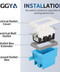 Diagram showing installation of Half Inch Single Gang Outlet Box Extender Kit, Gray Receptacle Extender For Electrical Boxes