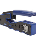 All In One Ethernet Crimping Tool For Cat5 Cat5e Cat6 Cat6A Pass Through Connectors with hardened blades, close-up view