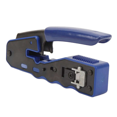 All In One Ethernet Crimping Tool For Cat5 Cat5e Cat6 Cat6A Pass Through Connectors with hardened blades, close-up view
