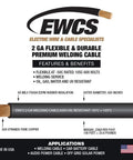 2 Gauge Premium Extra Flexible Welding Cable 600 Volt Black 25 Feet Made In USA Sunlight Resistant Water Resistant Highly Flexible 30 Gauge Copper Strands Ships As A Coil Built Tough For Any Job, detailed product specifications and features.