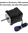 Front view of a black NEMA 17 stepper motor with silver faceplate, metal shaft, and multicolored 4‑lead wires (1 m cable)