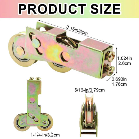 2 Pack Sliding Door Rollers Replacement Kit With 1-1/4 Inch Tandem Wheels Ball Bearing dimensions shown with measurements