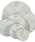 Premium Remo 10 Inch Fiberskyn Frame Drum With Acousticon Shell And Preatuned Head For Warmth Pro Projection In Hands Or Mallets Play, top view of multiple drum heads.