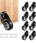 Heavy Duty 2 Inch Gate Caster Wheels 8 Pack Kick Bottom Sag To The Curb So Your Swing Doors Roll Slick As Butter Without Extra Friction Or Grinding On Wood Vinyl Outdoor Tracks, showing 8 wheels with steel mounts and rubber tires.