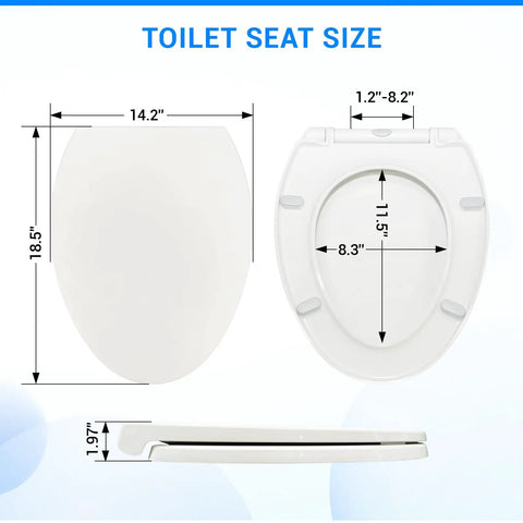 Dimensions of Premium Elongated Toilet Seat 18.5 Inch White With Silent Soft Close Hinge and Quick Release Design.
