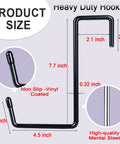 Vinyl Coated Heavy Duty Rafter Hooks For Hanging Tools Bikes Ladders Hoses Ropes Pool Gear Garage Organizer Storage Solution 4 Pack Rust Resistant Non Slip Steel Hanger Hooks For Home Workshop. Diagram shows dimensions and vinyl coating.