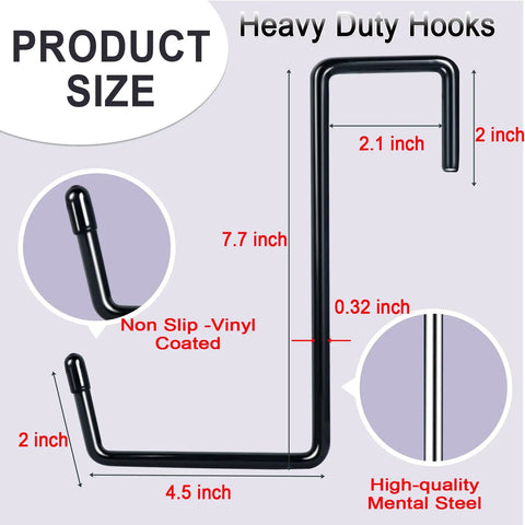 Vinyl Coated Heavy Duty Rafter Hooks For Hanging Tools Bikes Ladders Hoses Ropes Pool Gear Garage Organizer Storage Solution 4 Pack Rust Resistant Non Slip Steel Hanger Hooks For Home Workshop. Diagram shows dimensions and vinyl coating.