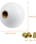 5 Speed Round Ball Shift Knob For Manual Cars, Resin Shifter Lever Head With 3 Adapters, White finish, 53.9mm size, adapter sizes 8mm, 10mm, 12mm
