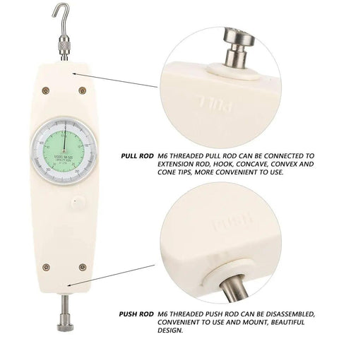 Analog 500N Push Pull Dynamometer Gauge For Precise Mechanical Force Testing In Electrical Automotive And Hardware Projects Meet A Workhorse Force Meter With Carrying Case For Easy Transport. handheld analog dial force gauge with hook and push rod, white body