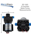 RV Water Pump Direct Replacement For Shurflo 4008-101-A65 3.0 GPM 12V Self Prime Camper Pump dimensions and front view