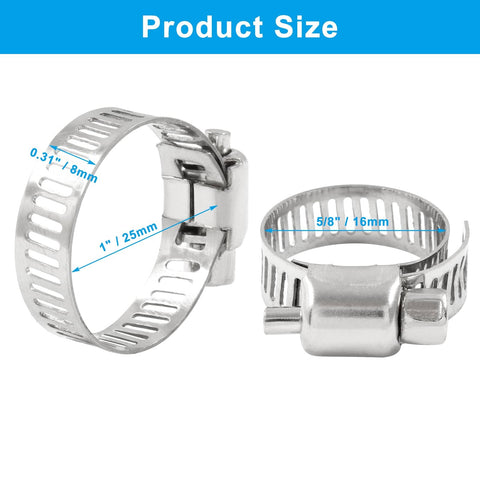 Heavy Duty 20 Pack Five Eighths To One Inch 304 Stainless Steel Hose Clamps Adjustable Worm Gear Pipe Clamps size details