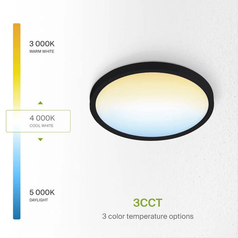 Nine Inch Round Flush Mount LED Light 18W 1460 Lumens Tri Color 3000K 4000K 5000K Dimmable 120V Ultra Slim Ceiling Lamp