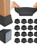 16 Piece Square Chair Leg Protectors Set Silicone Furniture Feet With Felt Pads Floor Safe Chair Leg Covers