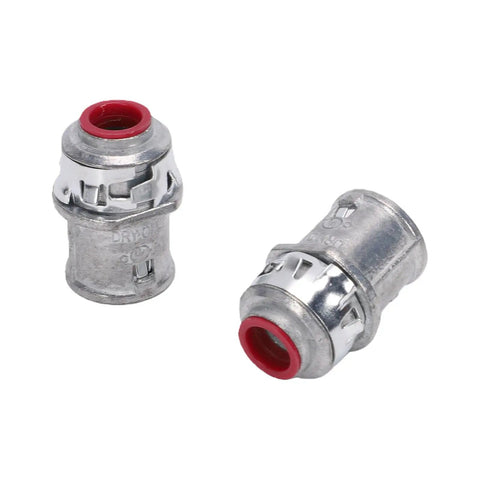 Tool Free Snap In Metal Clad Cable Connectors 3 8 Inch fit, zinc die cast body, designed for half inch knockouts, reusable spring steel.