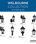 Welbourne Collection 1 Light Outdoor Wall Lantern With Clear Beveled Glass, medium size, textured black finish, multiple designs