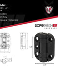 Heavy Duty Self Closing Gate Hinges With Adjustable Spring Tension For Smooth Pool Safety And Kid Proof Latching On Any Square Post Or Aluminum Fence Setup In Black, illustrated product dimensions.