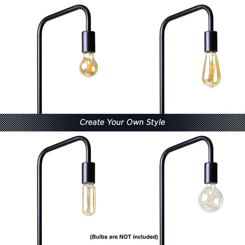 Four bulb options for Industrial Metal Floor Lamp For Living Room And Beyond, Built To Last With A Heavy Duty Stand And Durable Metal Build, UL Certified E26 Socket, ETL Listed, Minimalist Black Lighting For Bedroom, Office, Dorm, And Decor