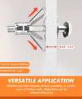 Side view of Molly Bolts Drywall And Plaster Walls Kit With 32 Pieces In 8 Sizes Includes Screws And Molly Bolts Setting Tool Heavy Duty Hollow Wall Anchors installed on wall.