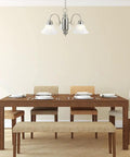 Dining room with Millbridge 3-Light Indoor Dimmable Chandelier With Alabaster Glass Shades In Satin Nickel hanging above table