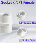 10 Pack One Half Inch NPT Female PVC Pipe Fittings Socket To Female Slip Coupling Sch40 White Plumbing Connectors