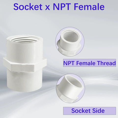 10 Pack One Half Inch NPT Female PVC Pipe Fittings Socket To Female Slip Coupling Sch40 White Plumbing Connectors