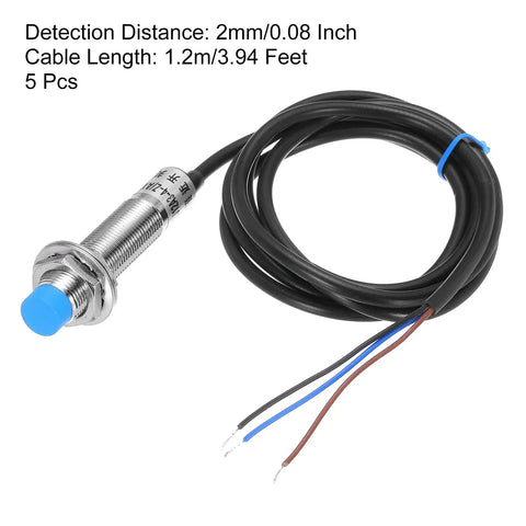 Inductive Proximity Sensor Switch M12 4Mm Detection Range NC Normally Closed NPN DC 6-36V LJ12A3-4-ZBX, 1.2m cable, 5 pack
