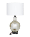 Glass Table Lamp With Drum Shade In Champagne Finish, 17 By 17 By 27 Inches, Traditional Accent Lighting For Living Room Or Bedroom